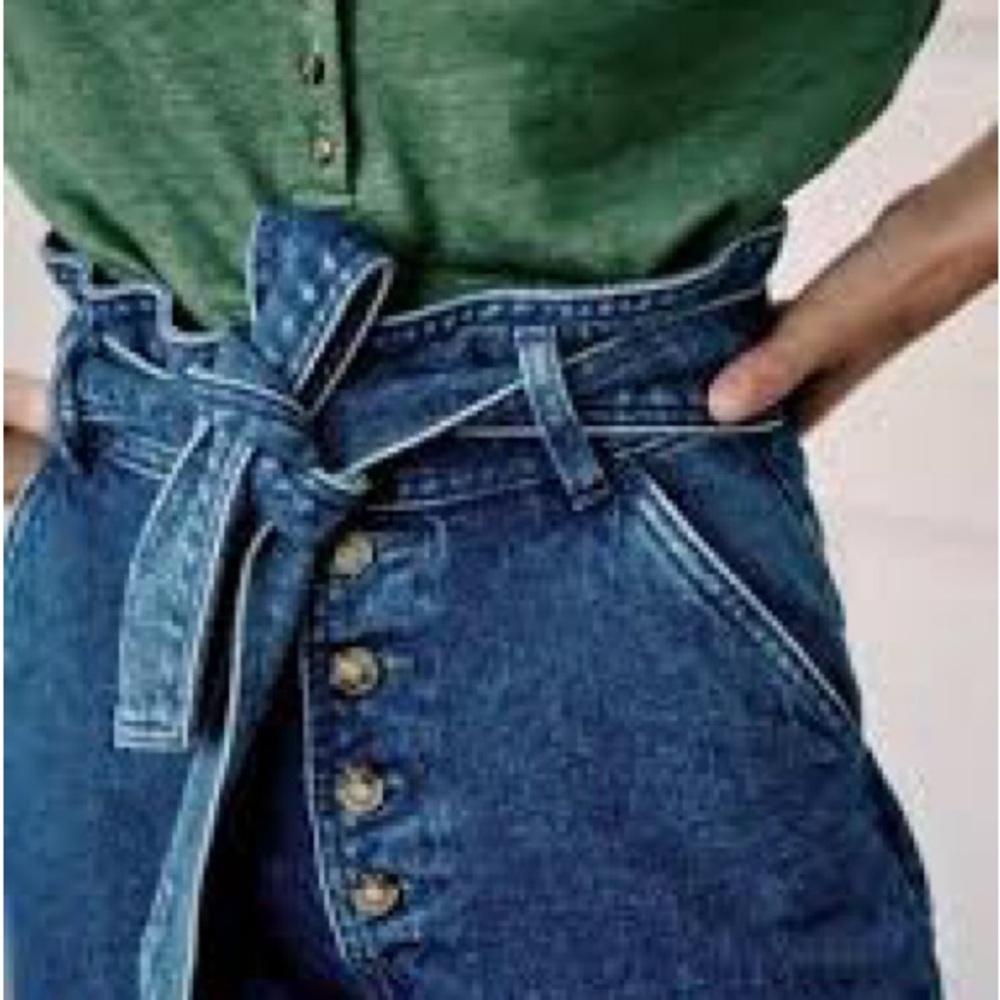 NWT SEZANE -Leandro Blue Denim Jeans with Tie Belt